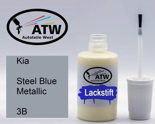 Kia, Steel Blue Metallic, 3B: 20ml Lackstift, von ATW Autoteile West.